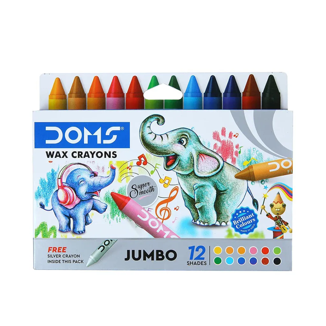 DOMS JUMBO WAX CRAYONS 12 SHADES 90MM